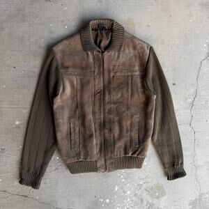 90s brown leather bomber jacket‎